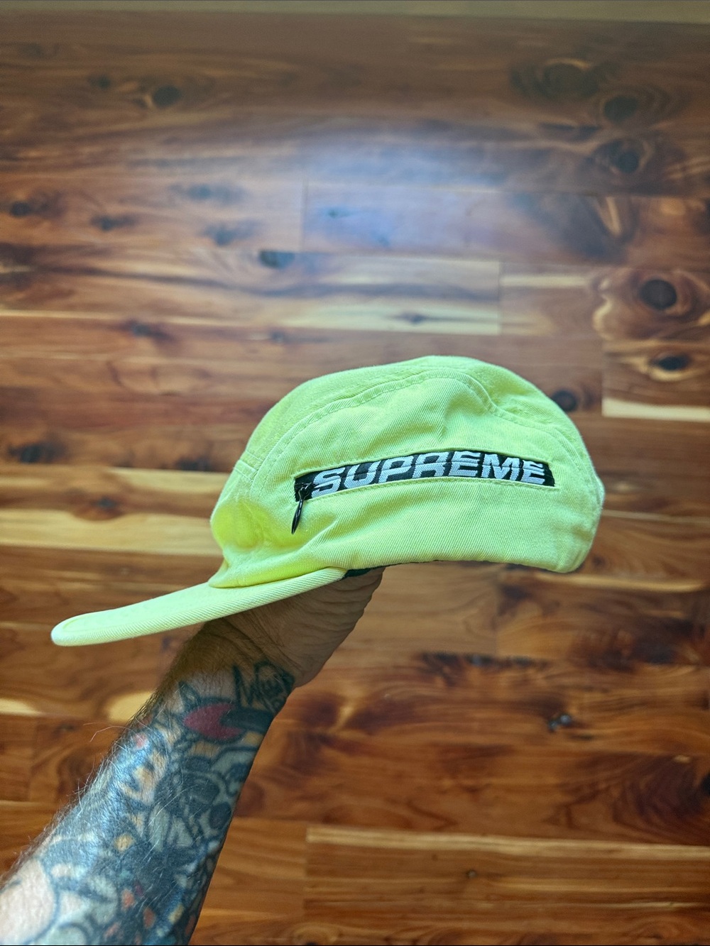 Supreme Side Zip Camp Cap Light Neon Green SS19